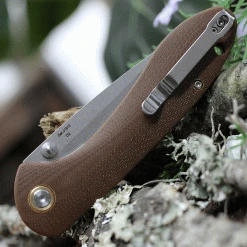 CJRB Cutlery Feldspar J1912-BNC, 3.53" D2 Steel Stonewashed Plain Blade, Contoured Brown G-10 Handle -Boker Shop J1912BNC.2 48813.1619552296