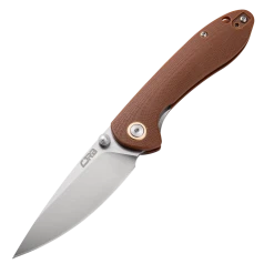CJRB Cutlery Small Feldspar J1912S-BNC, 3.0" D2 Steel Stonewashed Plain Blade, Contoured Brown G-10 Handle