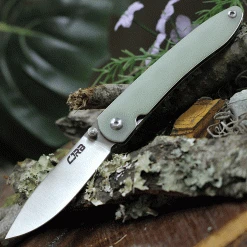 CJRB Cutlery RIA J1917-NTG, 2.95" 12C27 Sand Polish Plain Blade, Natural G-10 Handle