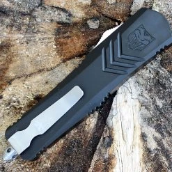 CobraTec Black FS-X OTF Knife CTKMBLKFS-XMDS, 3" D2 Steel Drop Point Serrated Blade, Black Aluminum Handle -Boker Shop MBLKFS XMDS.3 82825.1583253083