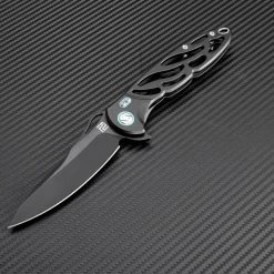 Artisan Cutlery Artisan Dragonfly ATZ1801GBKM, 3.94" M390 Black Plain Blade, Black TC4 Titanium Handle