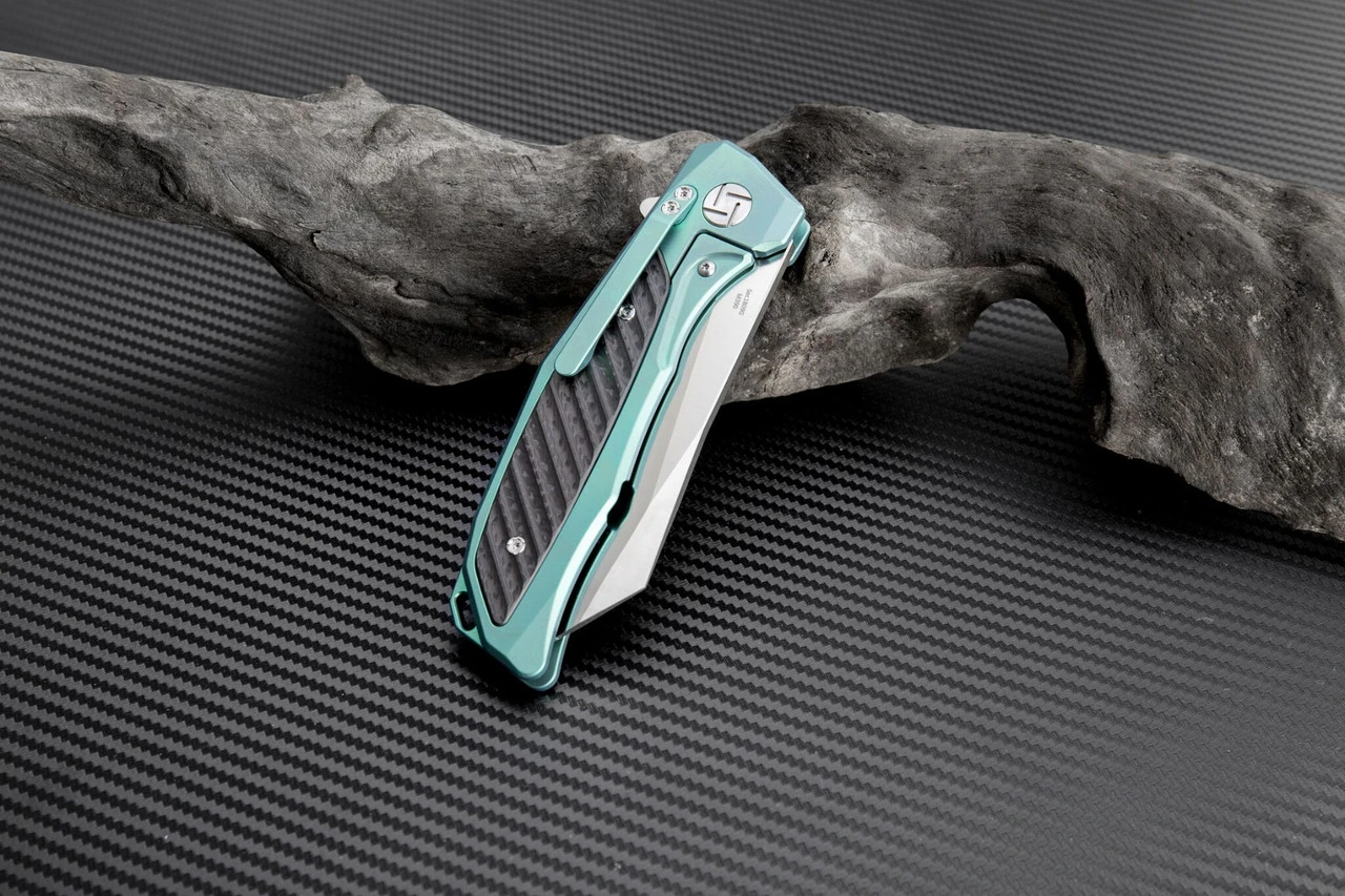 Artisan Cutlery Artisan Falcon ATZ1809GGNS, 3.62" S35VN Plain Blade, Green Carbon Fiber/Titanium Handle 3 Artisan Cutlery Artisan Falcon ATZ1809GGNS, 3.62" S35VN Plain Blade, Green Carbon Fiber/Titanium Handle - Image 3