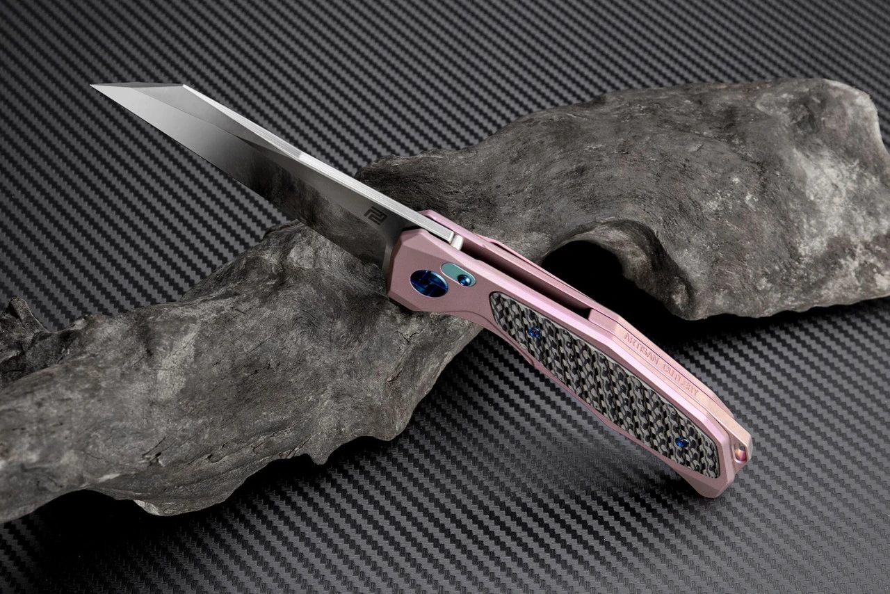 Artisan Cutlery Artisan Falcon ATZ1809GREM, 3.62" M390 Plain Blade, Rose Carbon Fiber/Titanium Handle 2 Artisan Cutlery Artisan Falcon ATZ1809GREM, 3.62" M390 Plain Blade, Rose Carbon Fiber/Titanium Handle - Image 2