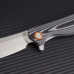 Artisan Cutlery Artisan Tomahawk ATZ1815PBGC, 3.75" D2 Plain Blade, Curved Black/White G-10 Handle