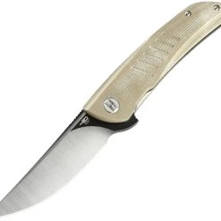 Bestech Knives Swift Linerlock G30C2, 3.5" D2 Satin/Black Plain Blade, Beige Micarta Handle