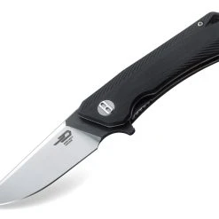 Bestech BTKG10A1 Thron, 3.0" Sandvick 12C27 Satin Plain Blade, Black G-10 Handle
