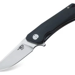 Bestech BTKG10A2 Thron, 3.0" Sandvick 12C27 Stonewash Plain Blade, Black G-10 Handle