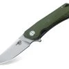 Bestech BTKG10B2 Thron, 3.0" Sandvick 12C27 Stonewash Plain Blade, Green G-10 Handle