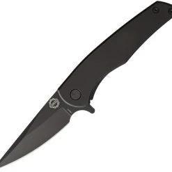 Burnside Knives Burnside Strauss, 3.2" Black D2 Plain Blade, Black Titanium Handle