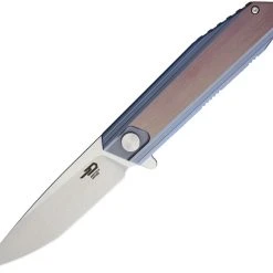 Bestech BT1701D Shogun, 3.54" CPM-S35VN Stonewash Plain Blade, Blue/Bronze Titanium Handle