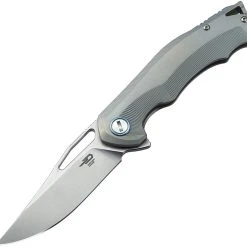 Bestech BT1708B Tercel, 3.5" CPM-S35VN Stonewash Plain Blade, Gray Titanium Handle