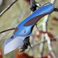 Bestech T1710B Imp, 2" CPM-S35VN Plain Blade, Blue Titanium Handle W/Bronze Inlay