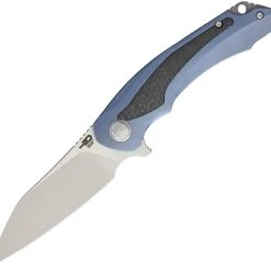 Bestech T1801A Pterodactyl, 3.6" CPM-S35VN Plain Blade, Blue Titanium/Carbon Fiber Handle