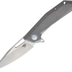 Bestech T1802A Shrapnel, 3.5" CPM-S35VN Plain Blade, Gray Titanium Handle