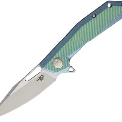 Bestech T1802B Shrapnel, 3.5" CPM-S35VN Plain Blade, Green Titanium Handle