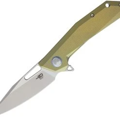 Bestech T1802D Shrapnel, 3.5" CPM-S35VN Plain Blade, Gold Titanium Handle