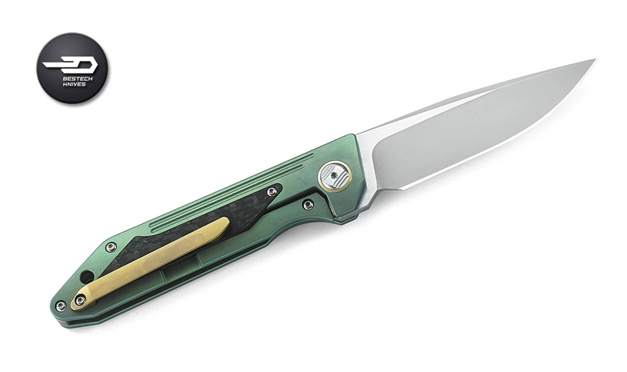 Bestech Knives BT1803B SHINKANZEN, 3.54" S35VN Plain Blade, Green Titanium Handle W/Carbon Fiber Inlay 2 Bestech Knives BT1803B SHINKANZEN, 3.54" S35VN Plain Blade, Green Titanium Handle W/Carbon Fiber Inlay - Image 2