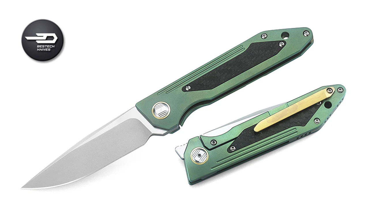 Bestech Knives BT1803B SHINKANZEN, 3.54" S35VN Plain Blade, Green Titanium Handle W/Carbon Fiber Inlay 3 Bestech Knives BT1803B SHINKANZEN, 3.54" S35VN Plain Blade, Green Titanium Handle W/Carbon Fiber Inlay - Image 3