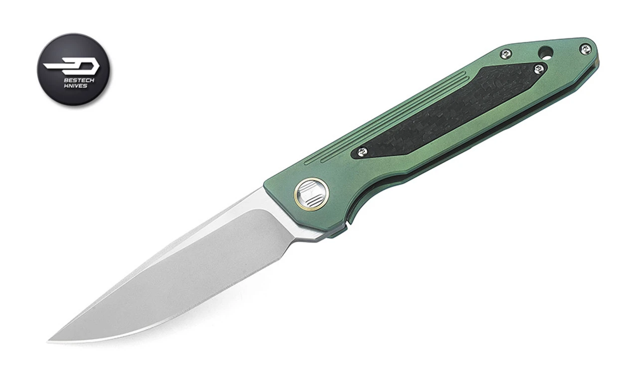 Bestech Knives BT1803B SHINKANZEN, 3.54" S35VN Plain Blade, Green Titanium Handle W/Carbon Fiber Inlay 1 Bestech Knives BT1803B SHINKANZEN, 3.54" S35VN Plain Blade, Green Titanium Handle W/Carbon Fiber Inlay