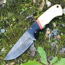 Damascus Blade Knife Damascus 1068 Skinner, 3.75" Damascus Plain Blade, Smooth White Bone Handle