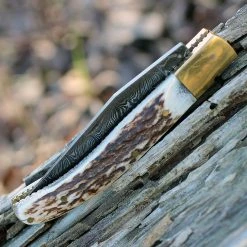 Damascus Blade Knife Damascus 1087 Folder, 3" Damascus Plain Blade, Stag Handle -Boker Shop dm1087.2 52934.1566585953