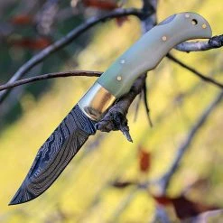 Damascus Blade Knife Damascus 1110 Lockback, 3" Damascus Plain Blade, Camel Bone Handle