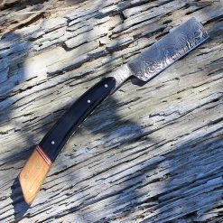 Damascus Blade Knife Damascus 1116WN Razor, 4" Damascus Razor Blade, Black Walnut & Horn Handle -Boker Shop dm1116wn 1 59654.1566585962