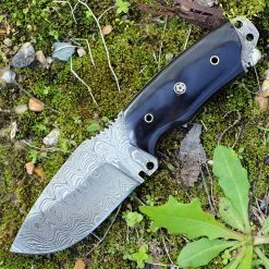 Damascus Blade Knife Damascus 1128HN Fixed Blade, 3.5" Damascus Plain Blade, Buffalo Horn Handle