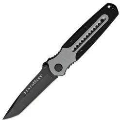 BenchMark Small Tactical Tanto Linerlock W. Grey Anodized Aluminum Handle & G-10