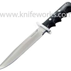 Blackjack Classic Knives BlackJack Halo Attack, Finger Grooved Black Canvas Micarta Handle, Leather Sheath