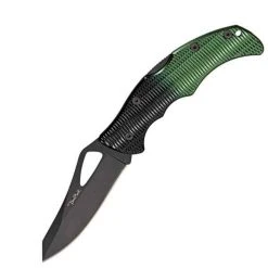 Benchmark Viper II Lockback, 3 3/8" Black Finish Stainless Blade With Thumb Slot. Textured Black And Green Aluminum Handles.