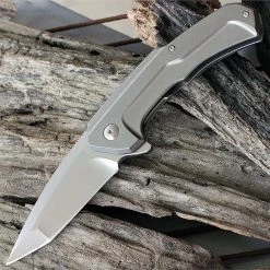 Brous Blades Dynamic 3.5 In. Stonewash D2 Steel Blade, Titanium Handle Framelock Folder