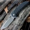 Brous Blades Strife Folder Stonewash Finish D2 Tool Steel, Black Carbon Fiber Handles