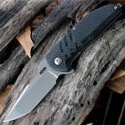Brous Blades Strife Folder Stonewash Finish D2 Tool Steel, Black Carbon Fiber Handles