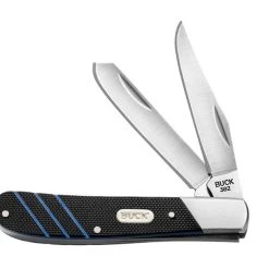 Buck Knives Buck 382BKS Trapper, 2.625" 420J2 Plain Blade, Black G-10/Blue Stripes