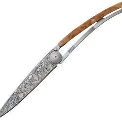 Deejo Knives Deejo DEE1CB014 Art Nouveau, 3.75" 3Cr13 SS Plain Blade, Juniper Wood Handle