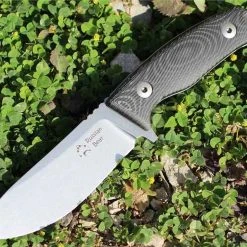 Dendra Knives Dendra Russian Bear Fixed Blade, Stonewashed Niolox Steel, Black Micarta Handle