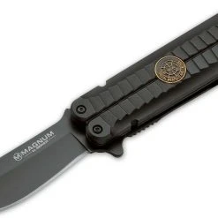 Boker Magnum 01MB954 Black Papillon, 2.5" 440 SS Black Coated Plain Edge, SWAT Linerlock